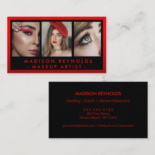 メイクアップアーティストフォトレッドリップ口紅の光沢 名刺 (正面/裏面)