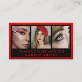 メイクアップアーティストフォトレッドリップ口紅の光沢 名刺 (正面)