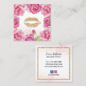 メイクアップアーティストフラワーフレーム金ゴールド唇美しいサロン スクエア名刺 (正面/裏面)
