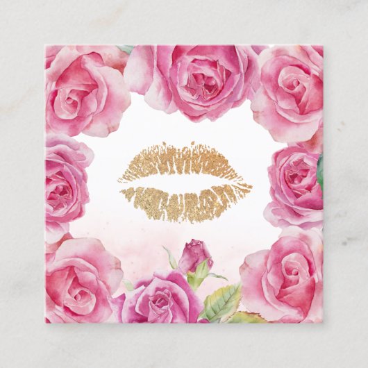メイクアップアーティストフラワーフレーム金ゴールド唇美しいサロン スクエア名刺 (正面)
