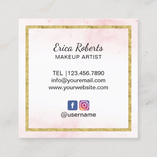 メイクアップアーティストフラワーフレーム金ゴールド唇美しいサロン スクエア名刺 (裏面)