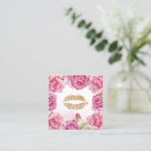 メイクアップアーティストフラワーフレーム金ゴールド唇美しいサロン スクエア名刺 (スタンド正面)