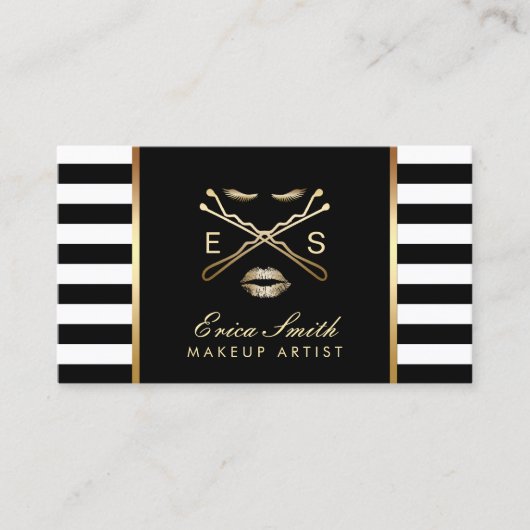 メイクアップアーティストフリーランスのスタイリンモダングストライプ 名刺 (正面)