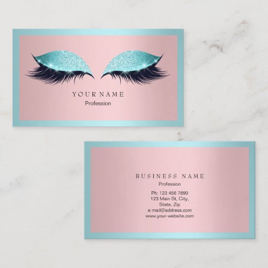 メイクアップアーティストフレームグリッターアイアクアティファニーピンク 名刺 (正面/裏面)