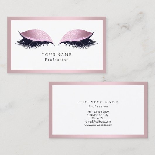 メイクアップアーティストフレームグリッターアイラッシュピンク 名刺 (正面/裏面)