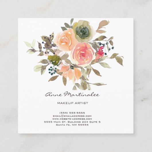 メイクアップアーティストフローラ水彩保保 スクエア名刺 (裏面)