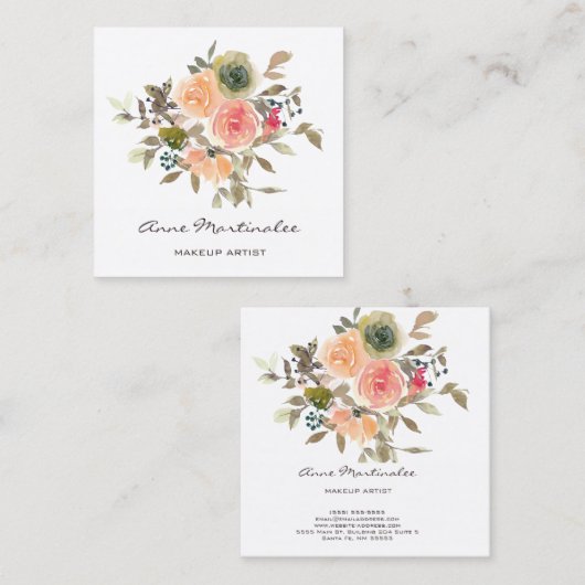 メイクアップアーティストフローラ水彩保保 スクエア名刺 (正面/裏面)