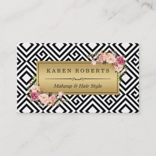メイクアップアーティストフローラ金ゴールド抽象芸術幾何学的 名刺 (正面)