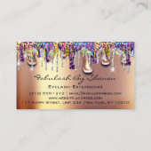 メイクアップアーティストブラウンまつ毛金ゴールドドリップホログラフィック 名刺 (裏面)