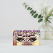 メイクアップアーティストブラウンまつ毛金ゴールドドリップホログラフィック 名刺 (スタンド正面)