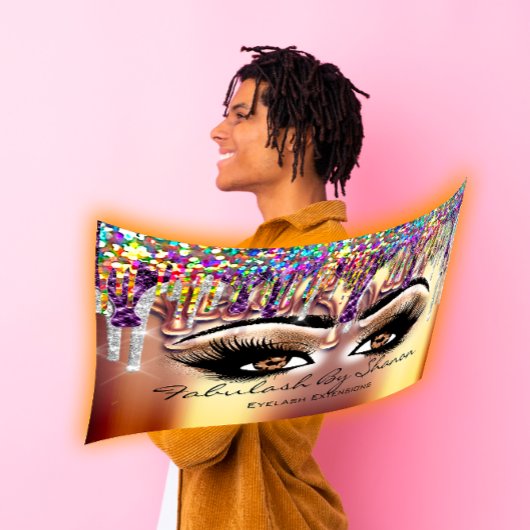 メイクアップアーティストブラウンまつ毛金ゴールドドリップホログラフィック 名刺