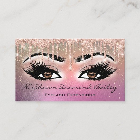 メイクアップアーティストブラウンアイラッシュバラ金ゴールドグラデーションドリップ 名刺 (正面)