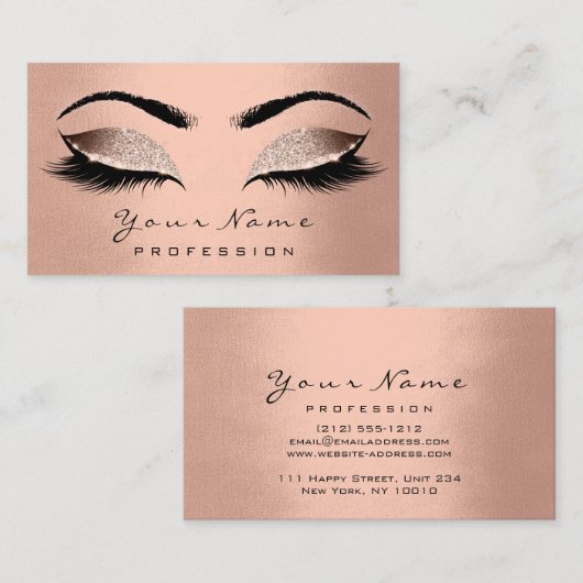 メイクアップアーティストブラウンラッシュグリッターワックスバラ金ゴールド 名刺 (正面/裏面)