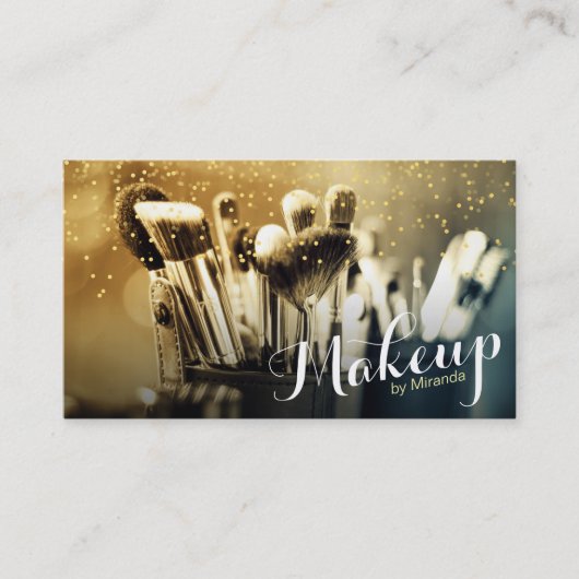 メイクアップアーティストブラシセット金ゴールド紙吹雪アポイントメント 予約カード (正面)