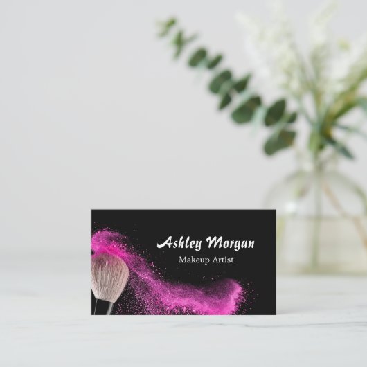 メイクアップアーティストブラシパウダー流行白黒 名刺 (スタンド正面)
