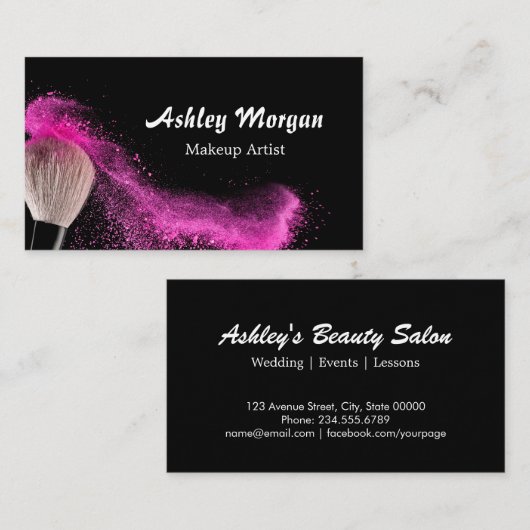 メイクアップアーティストブラシパウダー流行白黒 名刺 (正面/裏面)