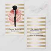 メイクアップアーティストブラシ&バラモダン金ゴールドストライプ 名刺 (正面/裏面)