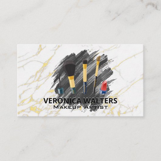 メイクアップアーティストブラシ |金ゴールドスタイリッシュ大理石 ロイヤリティカード (正面)
