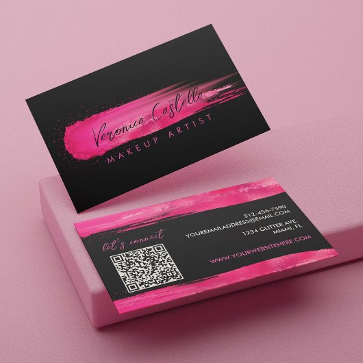 メイクアップアーティストブラックとホットピンクの見本 名刺