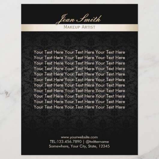 メイクアップアーティストブラックダマスク美しいサロンパンフレット チラシ (正面)
