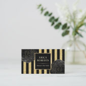 メイクアップアーティストブラックフローラストライプ金ゴールド 名刺 (スタンド正面)