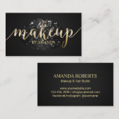 メイクアップアーティストブラックユニークグリッターリップサロン 名刺 (正面/裏面)