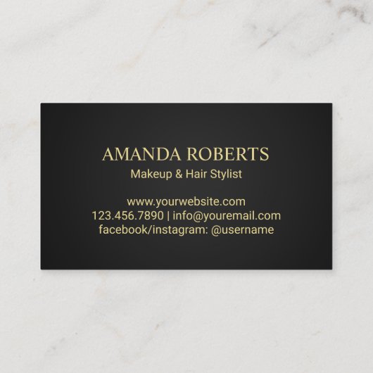 メイクアップアーティストブラックユニークグリッターリップサロン 名刺 (裏面)