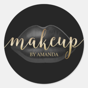 メイクアップアーティストブラックリップ金ゴールドスクリプト美しいサロン ラウンドシール
