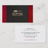 メイクアップアーティストブラックリネンと赤アリゲータースキン 名刺 (正面/裏面)