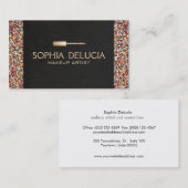 メイクアップアーティストブラックリネン、ゴールドフォイル&グリッター 名刺 (正面/裏面)