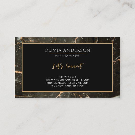 メイクアップアーティストブラック金ゴールドグリッター大理石瑪瑙 名刺 (裏面)