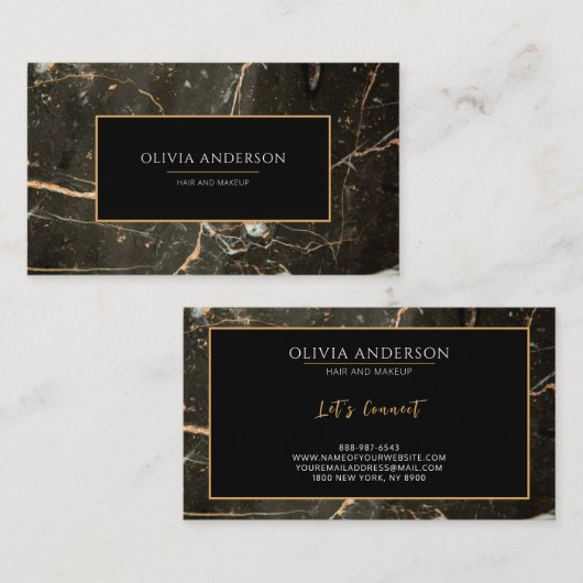 メイクアップアーティストブラック金ゴールドグリッター大理石瑪瑙 名刺 (正面/裏面)