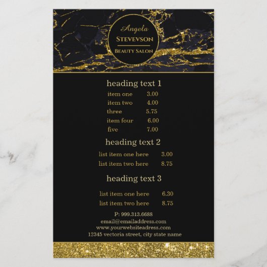メイクアップアーティストブラック金ゴールドマーブルフライヤー チラシ (正面)
