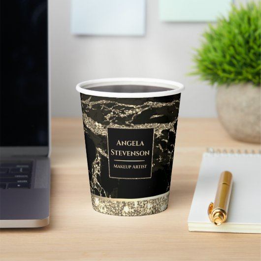 メイクアップアーティストブラック金ゴールド大理石紙カップ 紙コップ (インサイチュ)