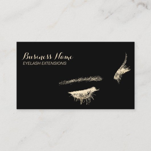 メイクアップアーティストブラック&金ゴールドまつ毛エクステンション 名刺 (正面)