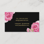 メイクアップアーティストブラック&金ゴールドモダンフローラ 名刺 (裏面)