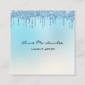 メイクアップアーティストブルーグリッターグラムドリップス スクエア名刺 (正面)