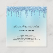 メイクアップアーティストブルーグリッターグラムドリップス スクエア名刺 (裏面)