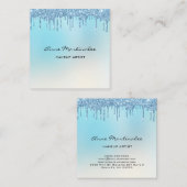 メイクアップアーティストブルーグリッターグラムドリップス スクエア名刺 (正面/裏面)