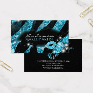 メイクアップアーティストブルーブラックグリッターリップゼブラプリント