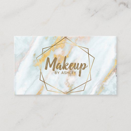 メイクアップアーティストブルー金ゴールド大理石幾何学的テラリウム 名刺 (正面)