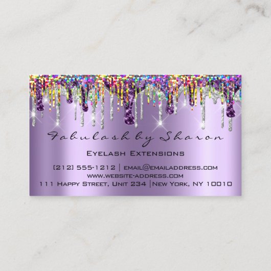 メイクアップアーティストブロウまつ毛ドリップパープルホログラフ 名刺 (裏面)