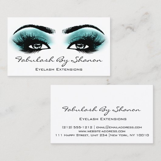 メイクアップアーティストブロウアイラッシュスモークティール(緑がかった色) 名刺 (正面/裏面)