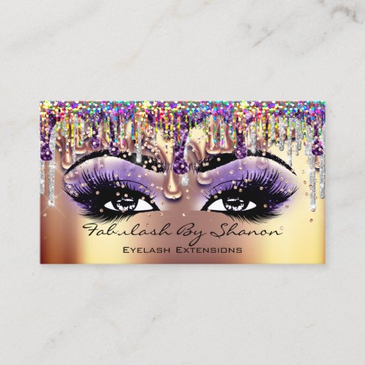メイクアップアーティストブロウアイラッシュ金ゴールドドリップ紙吹雪 名刺 (正面)