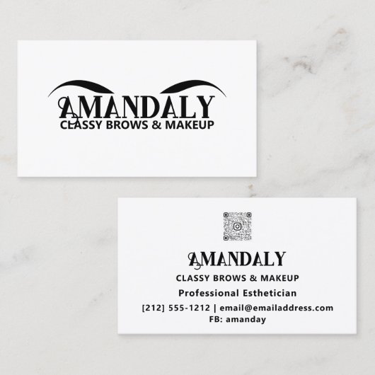 メイクアップアーティストブローズQRロゴ白黒 名刺 (正面/裏面)