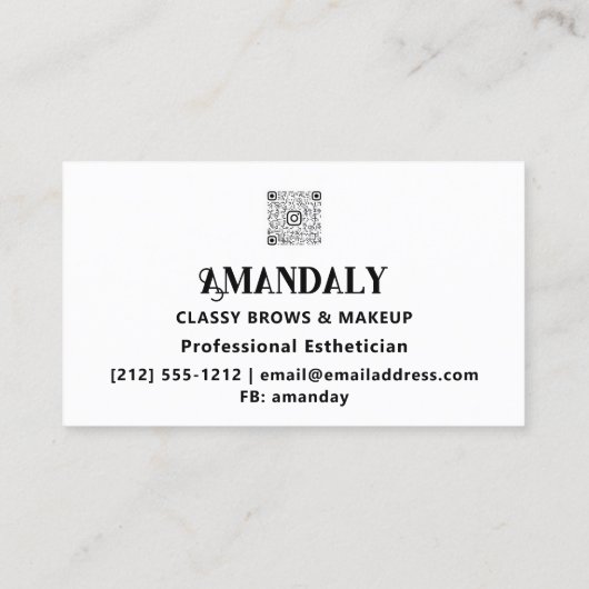 メイクアップアーティストブローズQRロゴ白黒 名刺 (裏面)