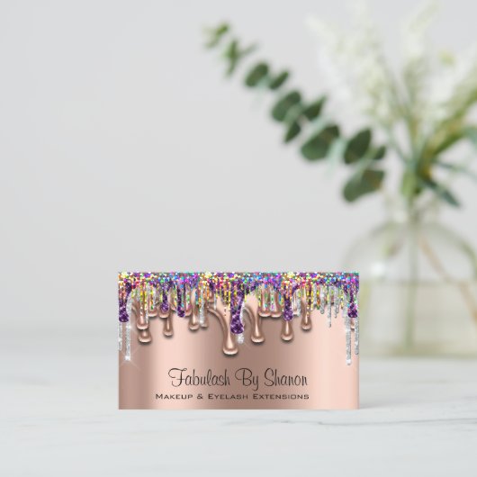 メイクアップアーティストブローパープルホログラフ 名刺 (スタンド正面)