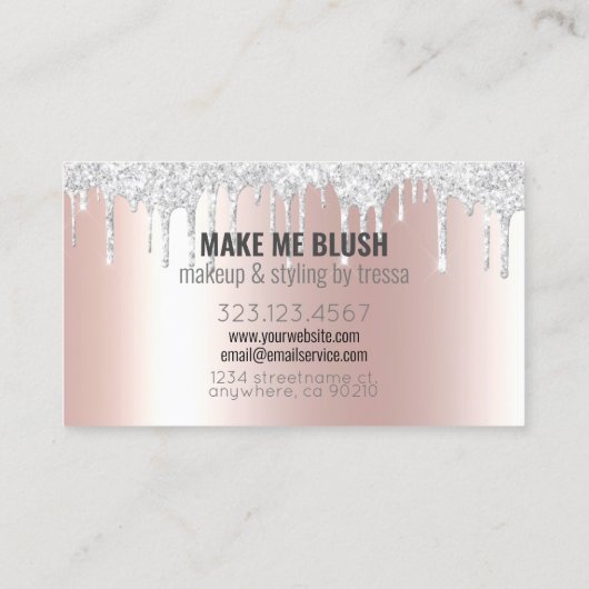 メイクアップアーティストプラチナグリッタードリップメタリックピンク 名刺 (裏面)