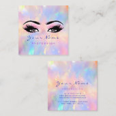 メイクアップアーティストプロフェッショナルまつ毛ピンクホログラフ スクエア名刺 (正面/裏面)