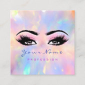 メイクアップアーティストプロフェッショナルまつ毛ピンクホログラフ スクエア名刺 (正面)